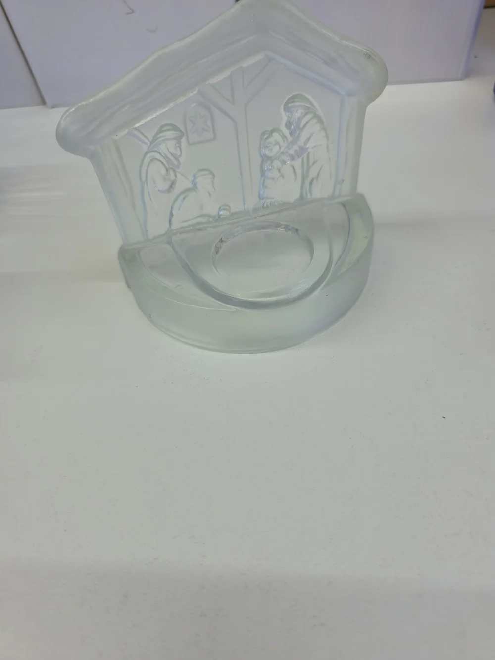 Frosted Glass Nativity Scene Candle Holder